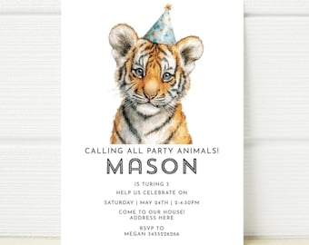 Editable Tiger Birthday Invitation Party Invite Digital Mobile Phone Printable Template party