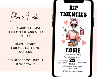 RIP Twenties 30th Birthday Invitation: Mobile Phone Digital Invite (Digital E-Invite)