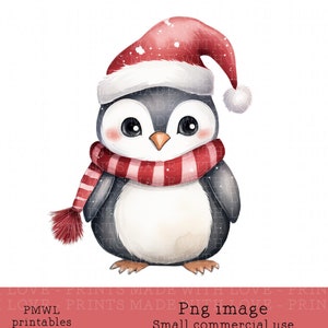 Navidad Pingüino Clipart Sublimación Imagen Diseño Acuarela Santa Sombrero Festivo Pingüino Tarjeta Haciendo Imagen Pequeño Uso Comercial png descargar