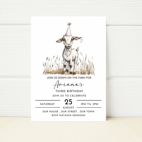 On the farm Birthday Party Invitation Goat Party Down on the Editable Invitation Digital  E invitation Mobile Invite Birthday Boy Girl