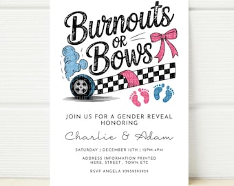 Burnouts or bows Gender Reveal Invitation Pink or blue Editable Printable Digital Template He or She Girl or Boy Gender Reveal Minimalist