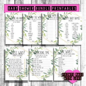 Green Leaf Baby Shower Games - Gold Geometric - Same Sex Version Included  - Gender Neutral Baby Shower - Instant Download - Printable