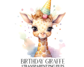 Kawaii Giraffe Birthday PNG, Party Hat Clipart (Digital Download)