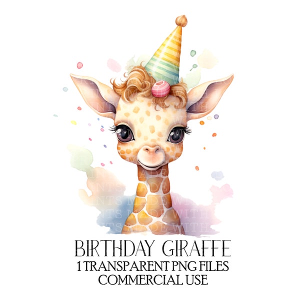 Giraffe Birthday PNG File Giraffe in Party Hat Card Design Sublimation Design Badge Making Bow Making Cute Kawaii Giraffe Crafting Birthday