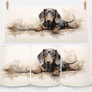 Dackel welpe 11 Unzen Becher Wrap Sublimation Design Bild Becher Wrap Wurst Hund Dackel Hund Dachs Doxie Aquarell kleine kommerzielle Nutzung