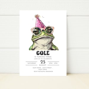 Editable Frog  Birthday Party Invitation Template Invite Editable Digital E invite Mobile  Minimalist Template 1st 2nd 3rd 4th 5ht 6th 7th