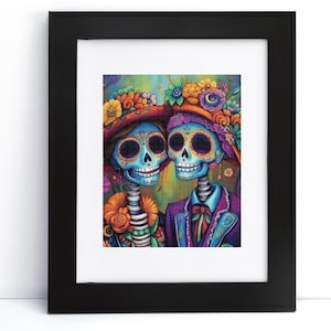 Tag der Toten Dia de los Muertos Digital Wall Art Print Catrina Calavera paar mexikanische Volkskunst Printable Sofortiger digitaler Download