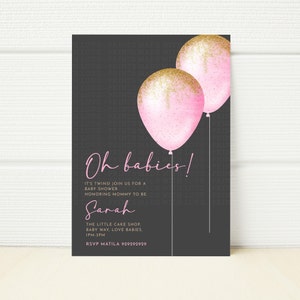 Editable Twins Baby Shower Baby Girls Twin Mummy Mommy Pink Baby Shower Digital Invitation  Invite Template