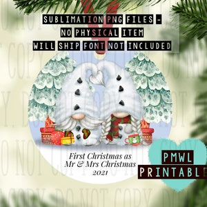 Christmas ornament template - sublimation file - png file - gonk , gnomes , First Christmas Mr & Mrs , Engaged , Commercial use clipart snow