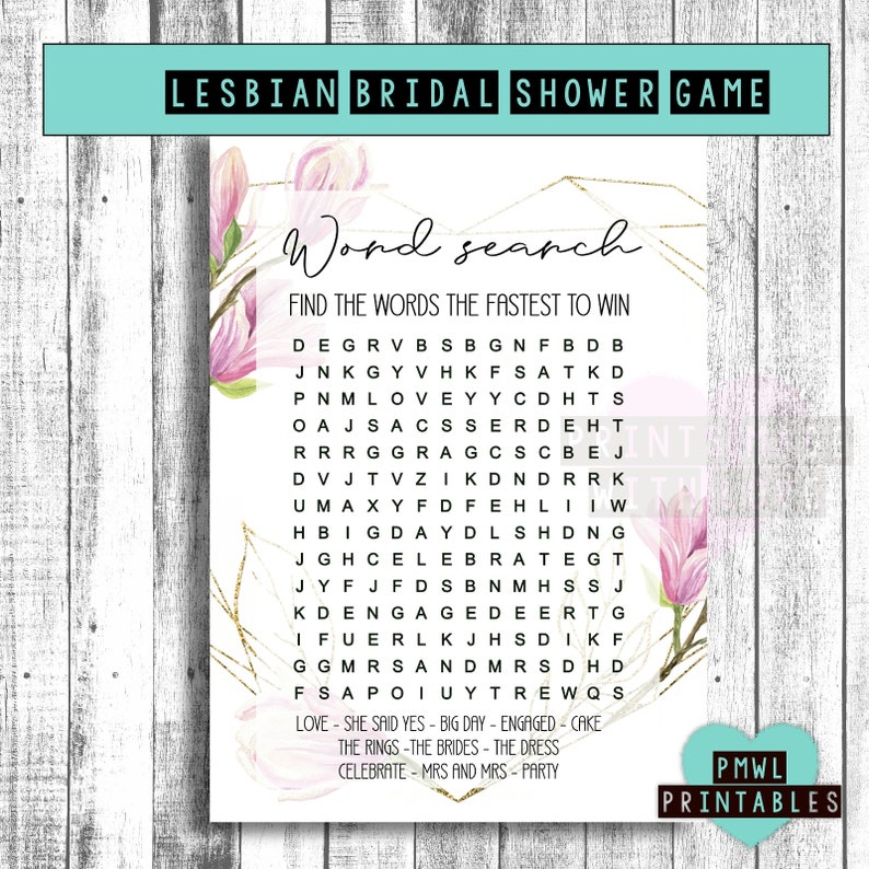 Hen Do Mrs and Mrs Lesbian Bachelorette Party Magnolia Gold Heart Digital Files Lesbian bridal Shower 6 Games Bundle The Brides