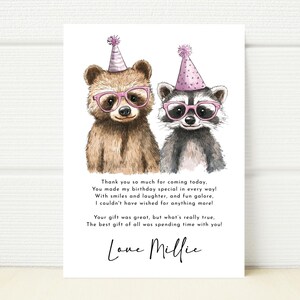 Fête d'anniversaire ours et raton laveur Merci d'avoir été votre carte de visite Invitation imprimable numérique E Modèle modifiable Fête d'anniversaire Fête sauvage
