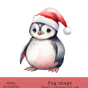 Navidad Pingüino Clipart Sublimación Imagen Diseño Acuarela Santa Sombrero Festivo Pingüino Tarjeta Haciendo Imagen Pequeño Uso Comercial png descargar