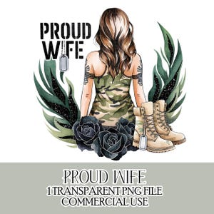 Esposa Militar PNG Morena Sublimação Clipart Design Copo Envoltório Botas Militares Orgulhosa Esposa Patriótica Camiseta Caneca Exército Digital