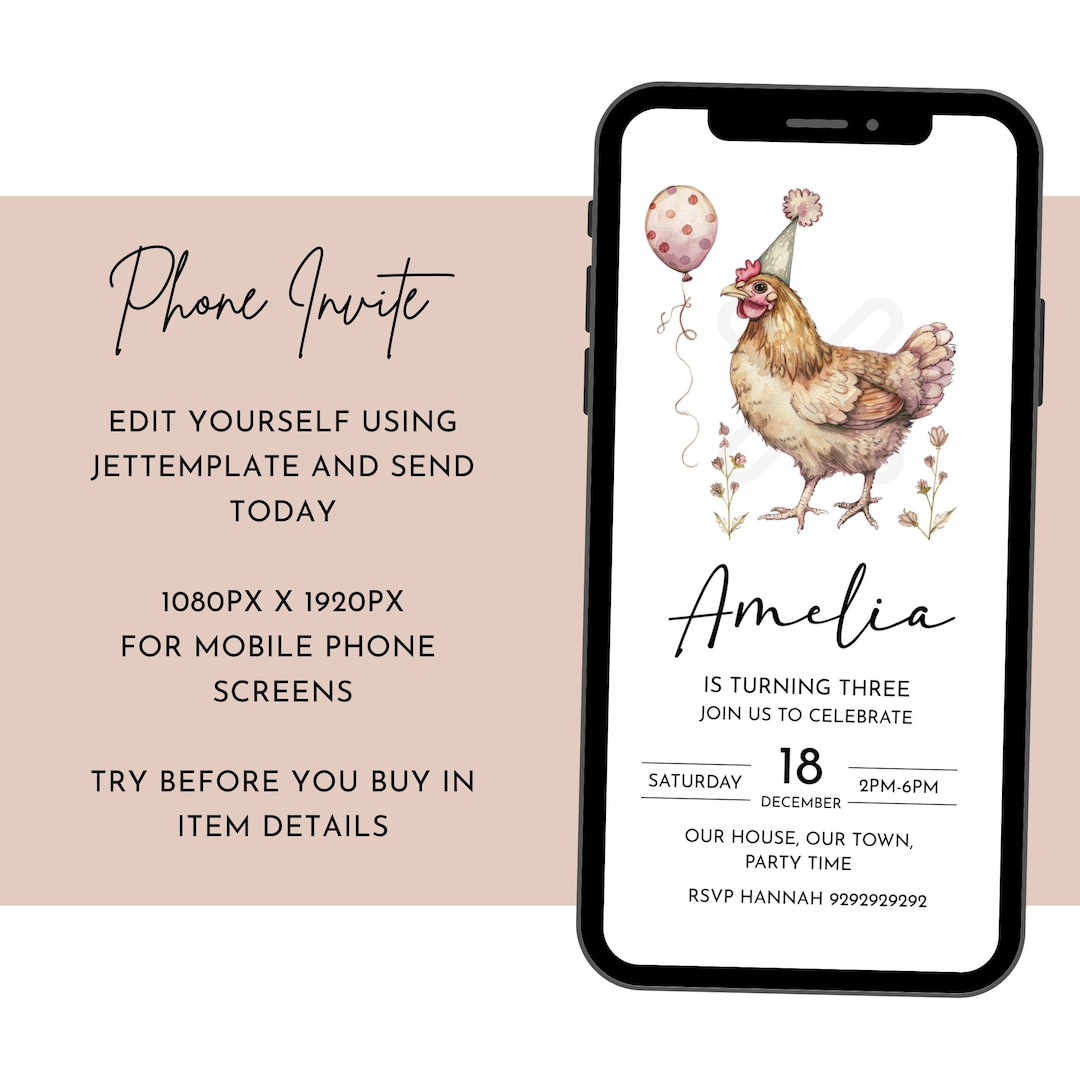Chicken Phone Birthday Party Invitation Mobile Invite Picture Message ...