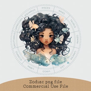 Fische Sternzeichen Clipart Design File Black Girl Birthday Sublimation design Card Making Bild Februar März Geburtstag Sticker Becher Sternzeichen png