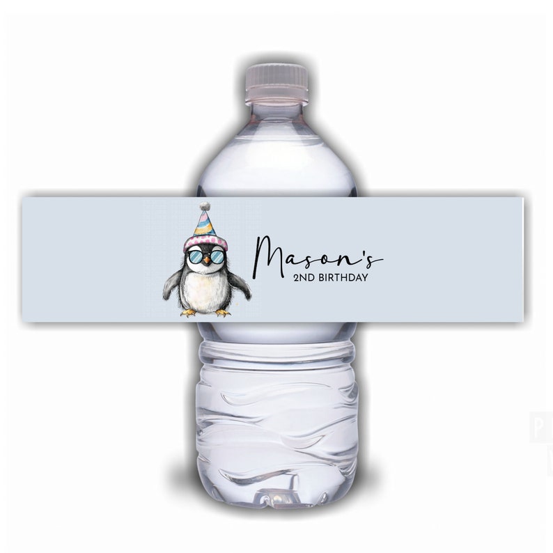 Editable Penguin Water Bottle Template Printable Digital Party Decor ...