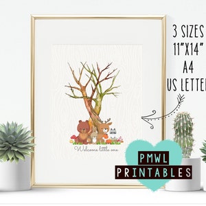 Fingerprint Tree , Woodland Baby Shower , Forest Animals , Woodland Animals , Instant Download , PDF , JPG , Guestbook , Thumbprint tree