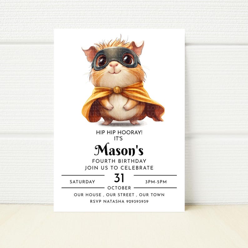 Super Guinea Pig Birthday Party Invitation Editable Digital Printable ...