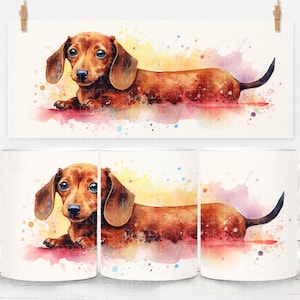Dackel 11 Unzen Becher Wrap Sublimationsdesign Bild Becher Wrap Wursthund Dackel Hund Dachshund Doxie Aquarell kleine kommerzielle Nutzung