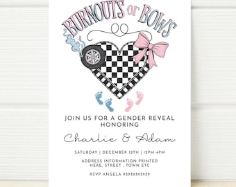 Burnouts or bows Gender Reveal Invitation Editable Printable Digital Template He or She Girl or Boy Pink or Blue Gender Reveal Minimalist