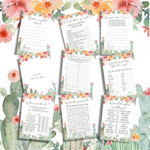 Lesbian Bridal shower Cactus fiesta Hen Do Party  9 Games Bundle Bachelorette Party Mrs & Mrs The Brides Printable Party Instant Download