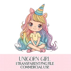 Unicorno Arcobaleno Ragazza Sublimazione Design Compleanno Clipart Card Making Piccolo Uso Commerciale File PNG trasparenti Download istantaneo digitale