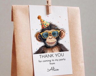 Monkey Birthday Thank You Tags, Wild Party Favors (Printable Digital File)