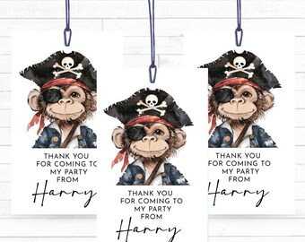 Monkey Pirate Birthday Thank You Tags, Editable Favor Printable (Digital File)
