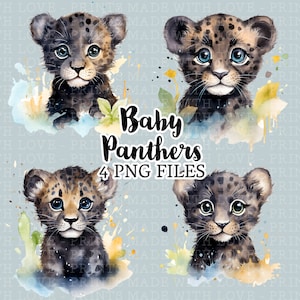 Bébé panthères clipart panthère png Badge fabrication de cartes Sublimation petit usage commercial 4 images Scrapbooking