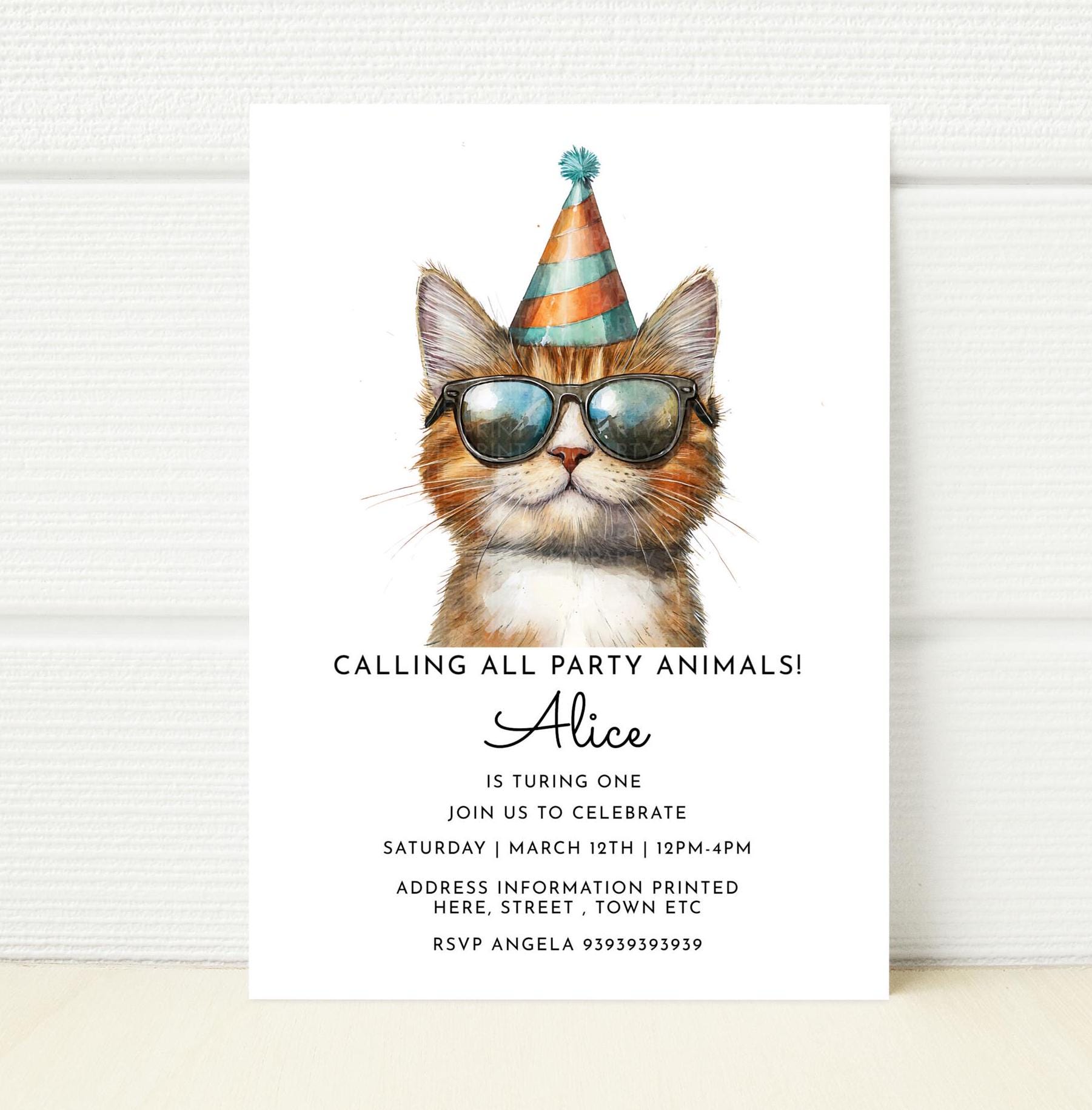 Ginger Cat Party Invitation Editable Invitation Digital E