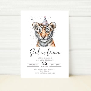 Tiger Birthday Party woodland Invite Wild  Phone Digital Editable  E invitation Mobile Invite Text Message Printable download  Jungle Baby