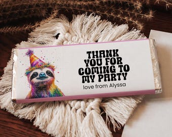 Sloth Birthday Candy Bar Wrapper Template (Digital Download)