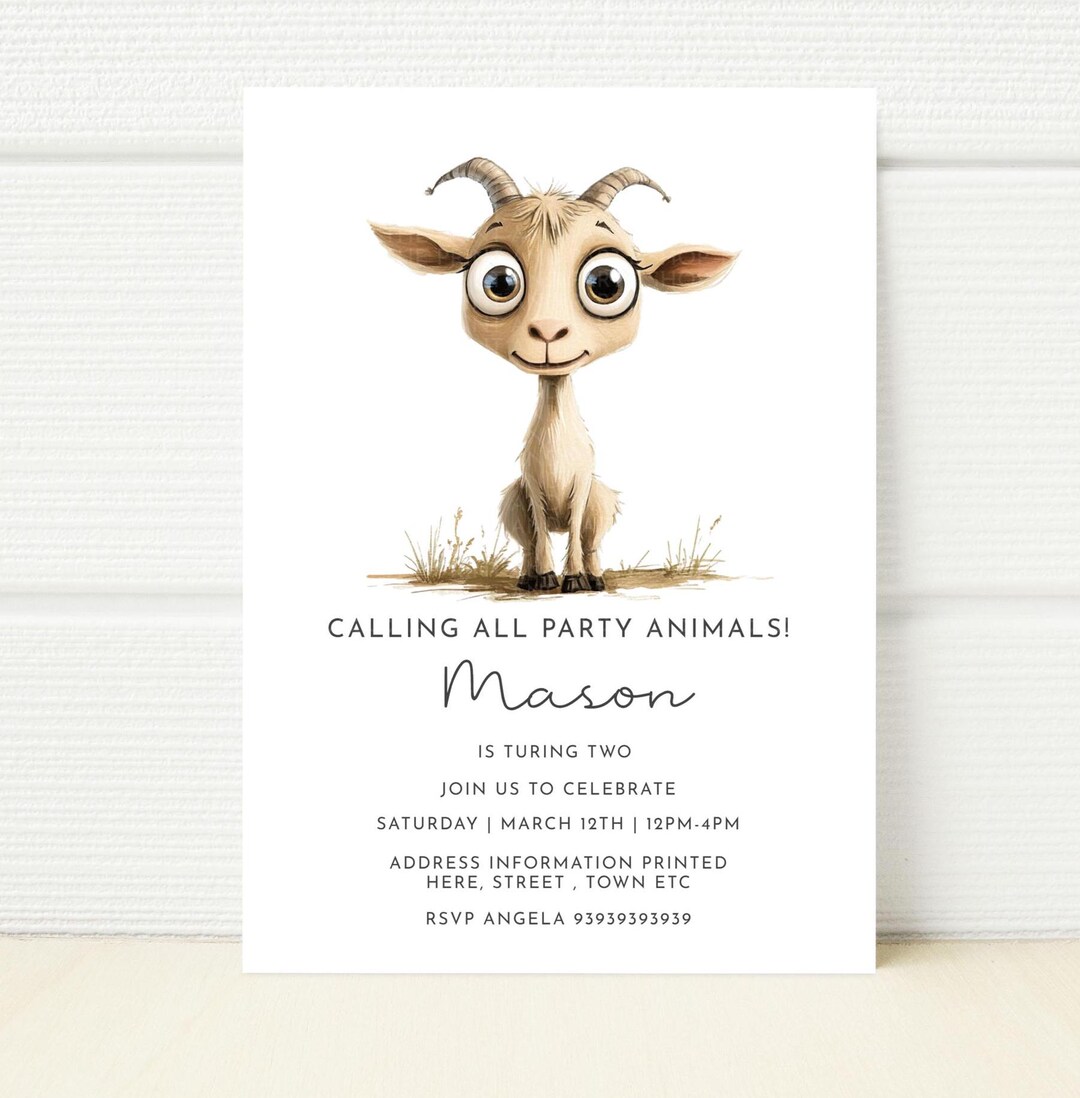 Goat Birthday Party Editable Invitation Farm Party Invite Woodland ...