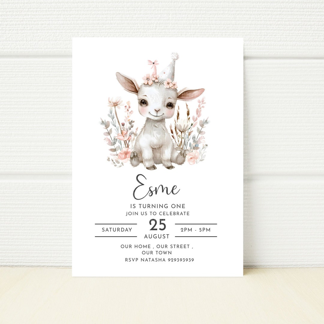 Editable Goat on the Farm Birthday Party Invitation Party Down on the ...