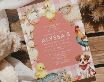 Farm Animal Birthday Invitation, Editable Barnyard Theme (Digital Download)