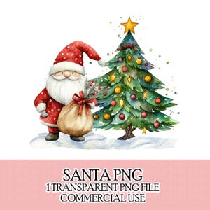 Weihnachtsmann Santa Clipart-Bild mit Baum Sublimationskarte Bogen machen Kleinunternehmen Weihnachten Basteln Festliche Clipart