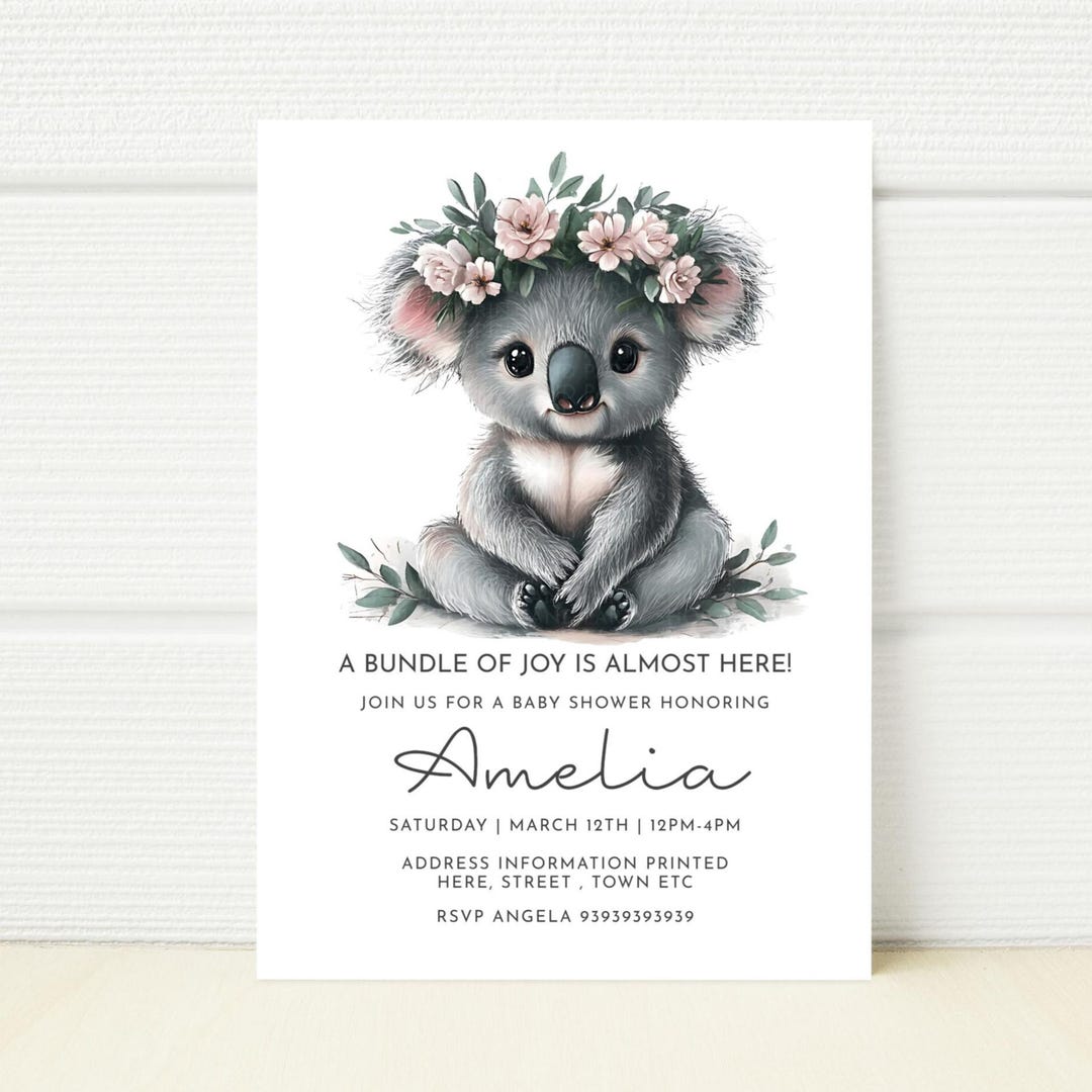 Koala Baby Shower Invitation Template, Editable Digital Invite - Etsy
