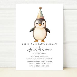 Bearbeitbare Pinguin Geburtstagsparty Wald einladen Wild Phone Digital E Einladung Mobile Invite Text Nachricht Printable Download