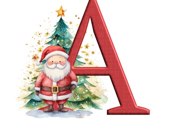 Christmas Alphabet Santa Father Christmas Festive Card Making Designs Badge Making Hair Bow Small Commercial Use Allowed PNG File Mugs
