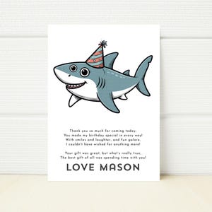 Shark Birthday Party Thank you for coming Note Card Printable Digital E invitation Editable Template Zoo Wild Picnic party swim pool
