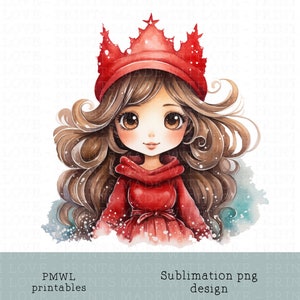 Natale principessa festivo clipart file png caduta sublimazione design creazione di carte scrapbooking badge chibhi design piccolo uso commerciale