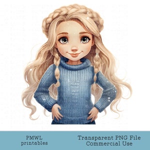 Inverno menina clipart casual jumper jeans botas adolescente sublimação imagem boneca cartão fazendo crachá fazendo scrapbooking bonito natal loira