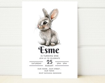Bunny Birthday Invitation Template, Girl or Boy (Digital)