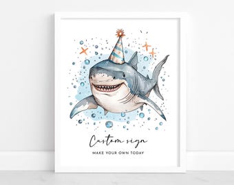 Editable Shark Birthday Party Sign, Under the Sea Decor (Digital Printable)