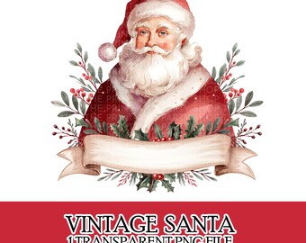 Papá Noel vintage PNG, diseño navideño de sublimación (descarga digital)