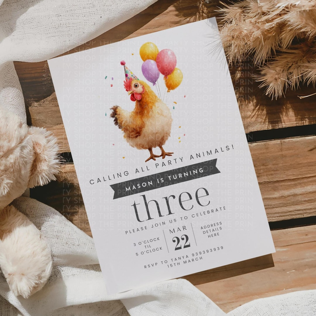 Chicken Birthday Party Invitation Canva Template Digital - Etsy