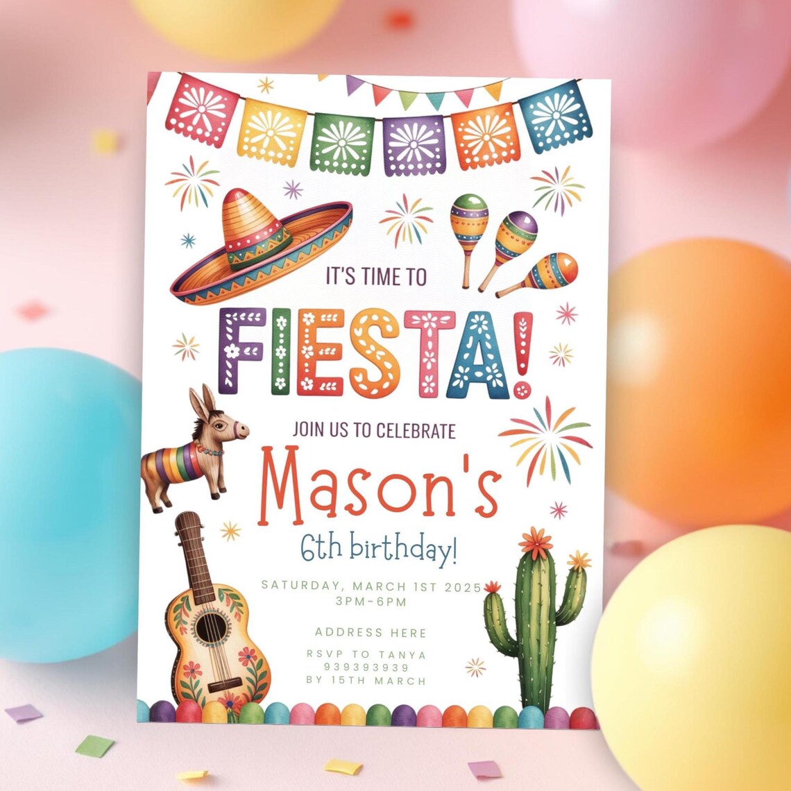Fiesta Birthday Invitation Canva Editable Template Digital Download ...