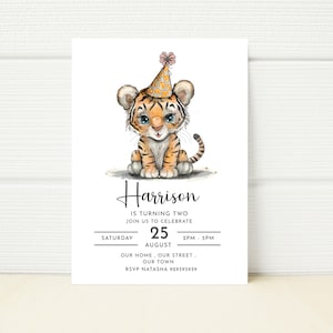 Tiger Printable Birthday Party Invitation Wild Party Zoo Jungle Safari Party Digital  E invitation Mobile Invite Text Message Editable