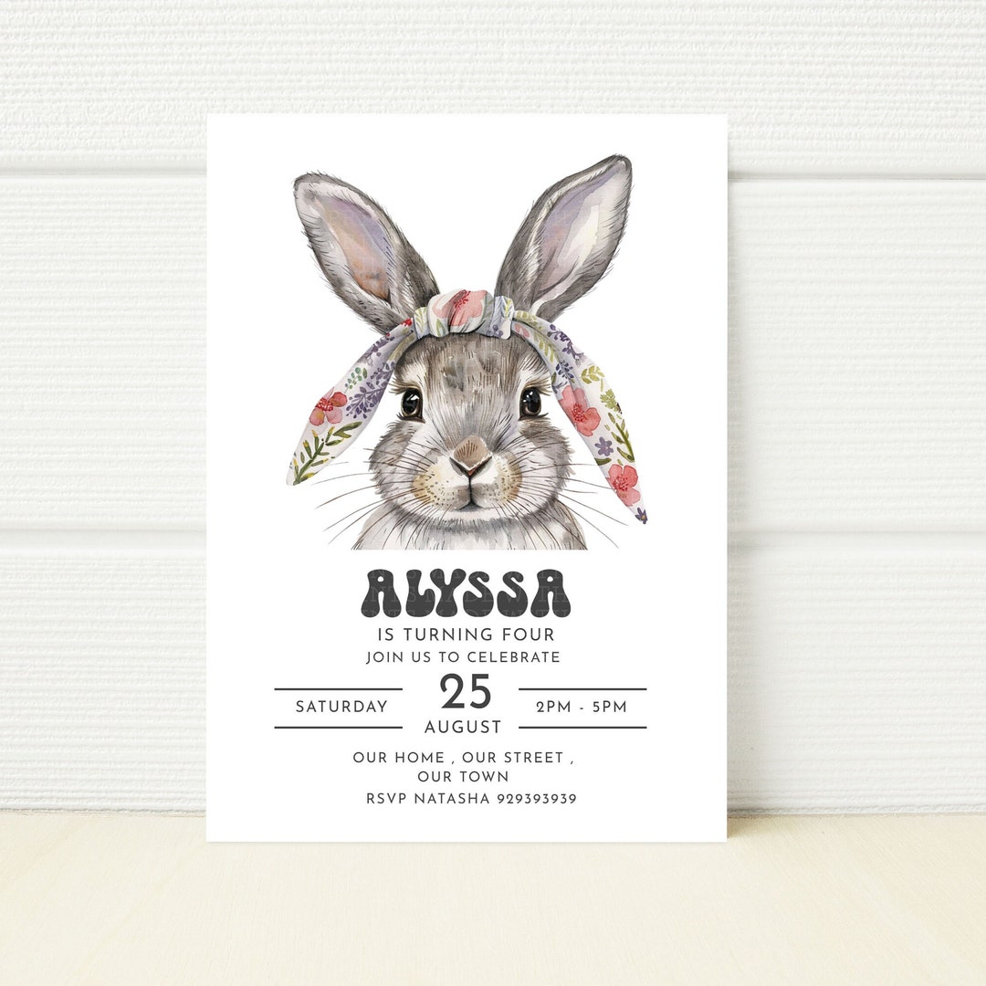 Bunny Birthday Party Invitation, Farm Rabbit, Editable Digital E-invite ...
