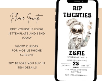 RIP Twenties 30th Birthday Invitation, Mobile Phone E-vite (Digital)